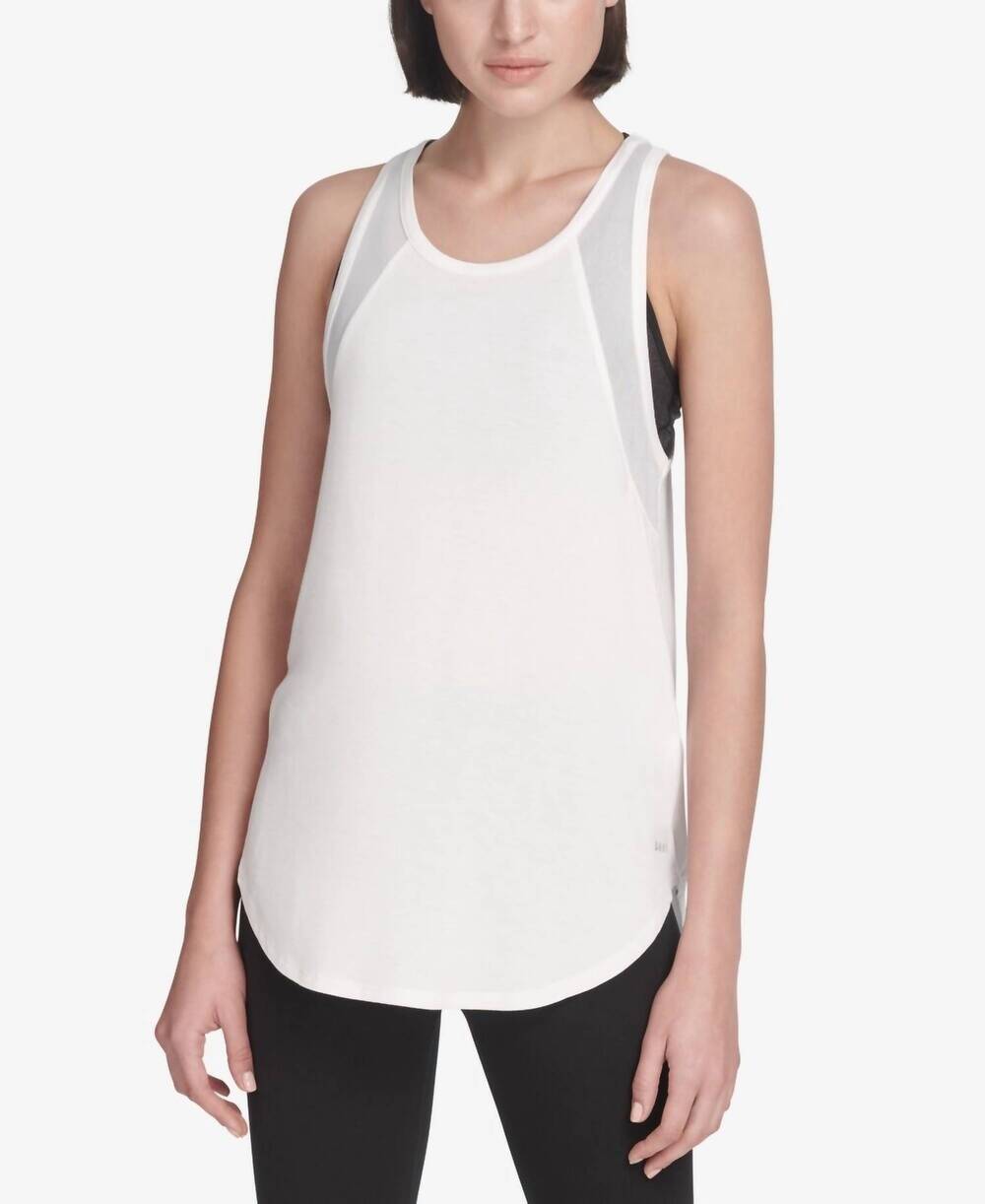 NEW DKNY sport mesh trimmed tank in white